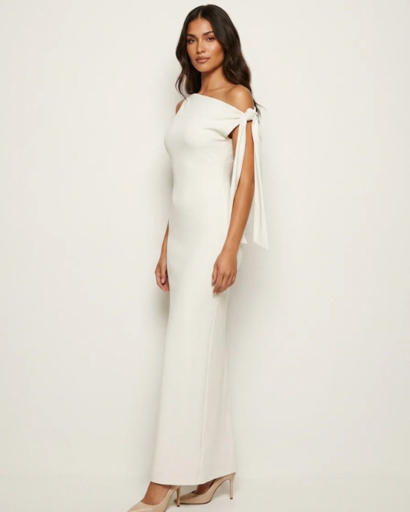 Eleanor Vestido de Noche Mujer – Un Hombro, Lazo Elegante y Falda Maxi