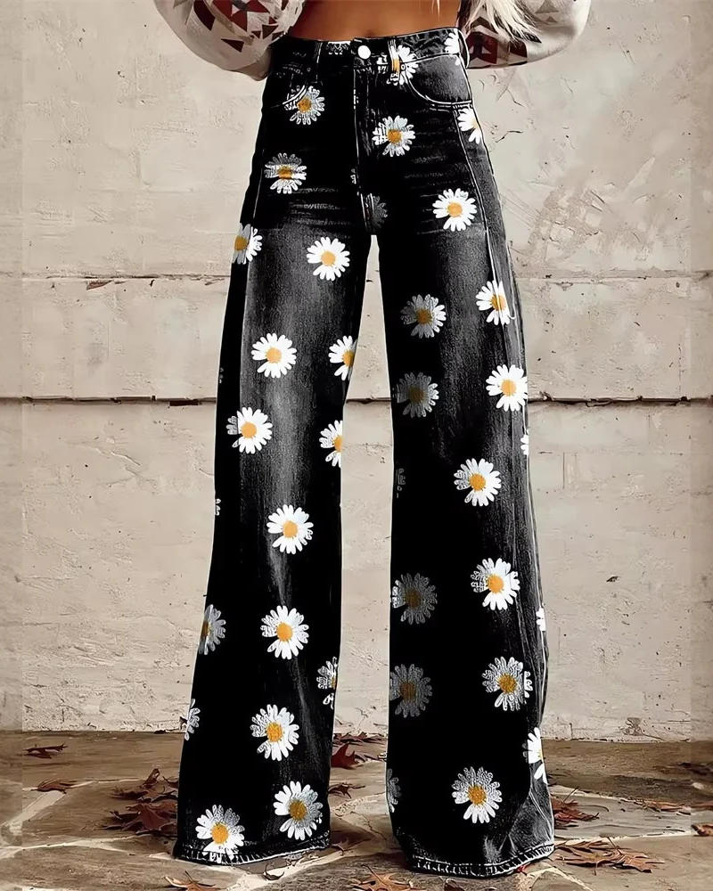 Naomi Women’s Wide-Leg Jeans – Artistic Printed Denim and Relaxed Fit