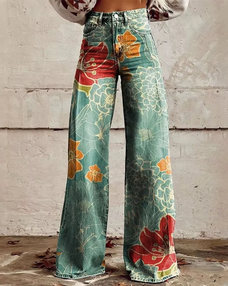 Naomi Women’s Wide-Leg Jeans – Artistic Printed Denim and Relaxed Fit