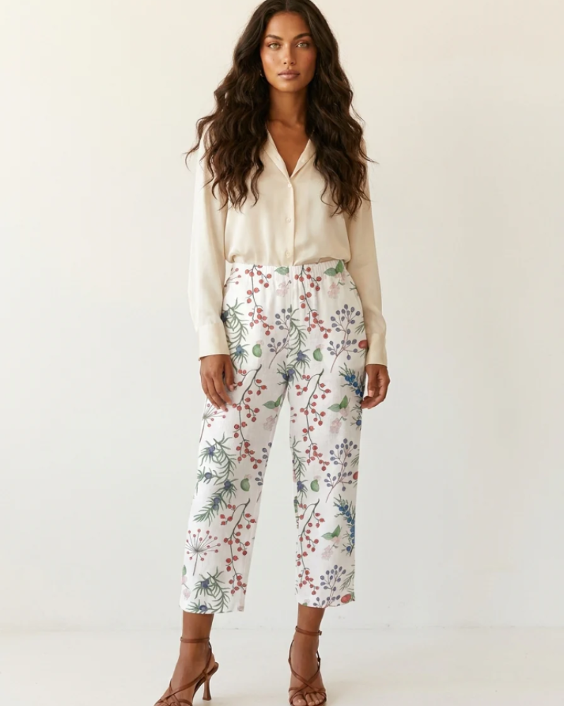 Delilah Women’s Wide-Leg Pants – Colorful Print, Elastic Waistband and Pockets
