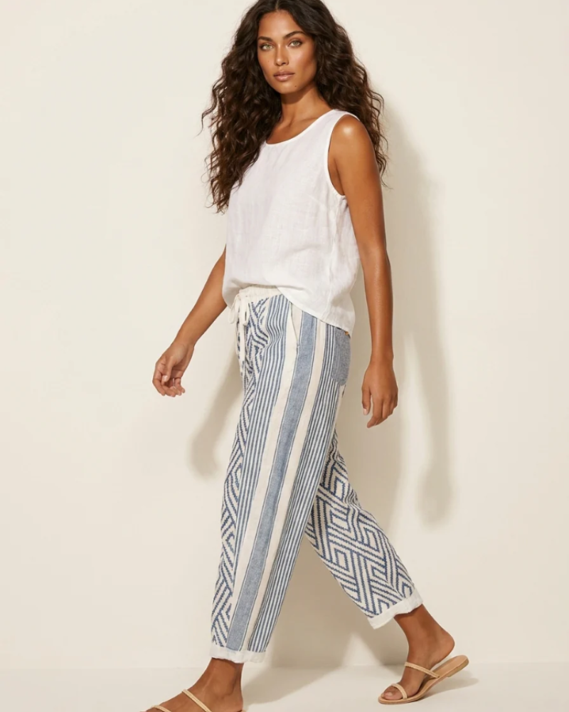 Delilah Women’s Wide-Leg Pants – Colorful Print, Elastic Waistband and Pockets