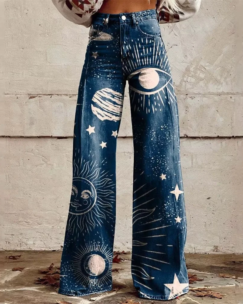 Naomi Women’s Wide-Leg Jeans – Artistic Printed Denim and Relaxed Fit