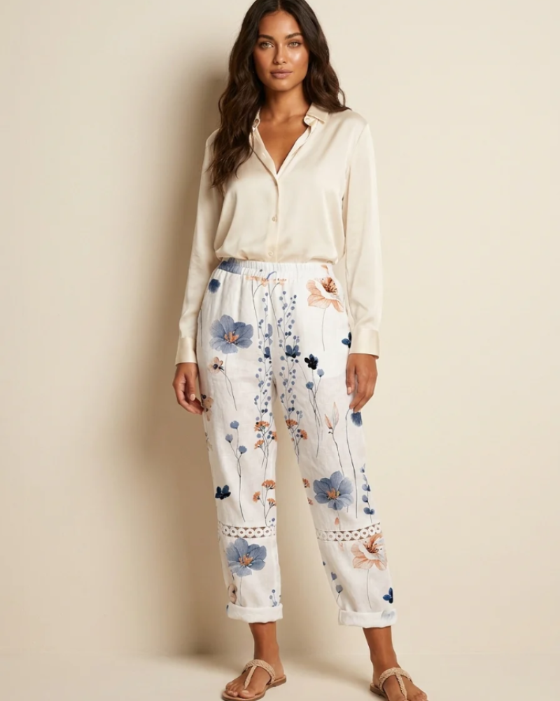 Delilah Women’s Wide-Leg Pants – Colorful Print, Elastic Waistband and Pockets