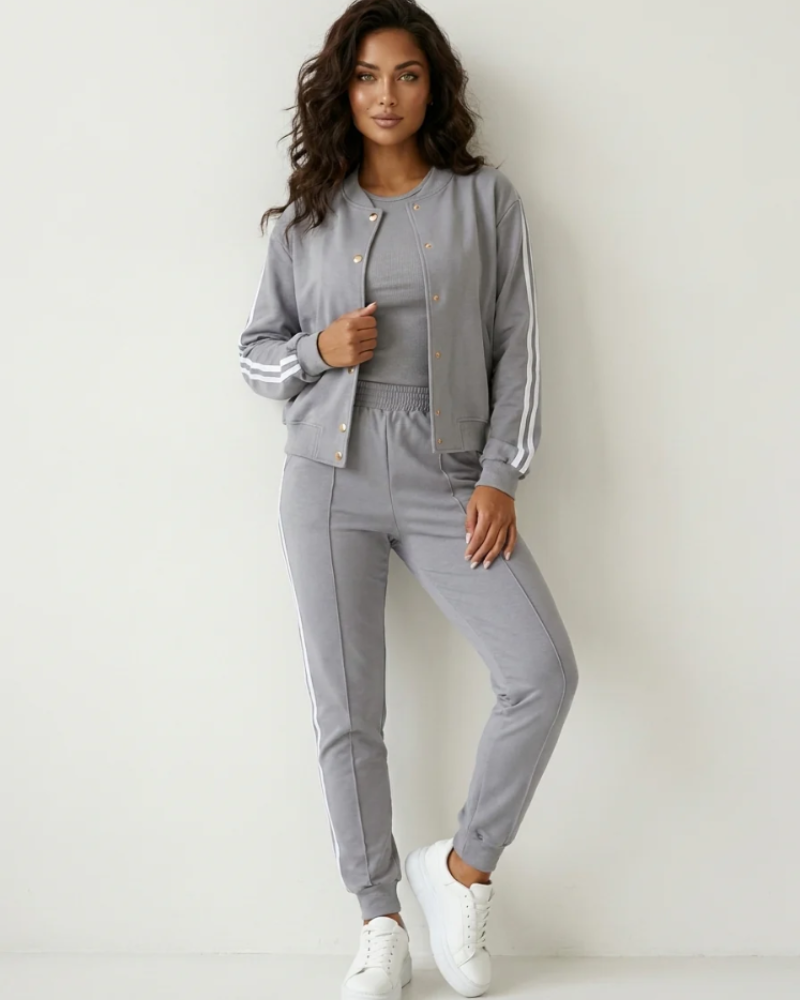 Veronica Conjunto 3 Piezas Mujer – Top sin Mangas, Chaqueta y Pantalón Elástico