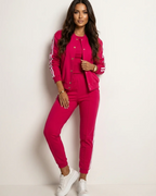 Veronica Conjunto 3 Piezas Mujer – Top sin Mangas, Chaqueta y Pantalón Elástico