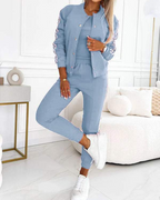 Veronica Conjunto 3 Piezas Mujer – Top sin Mangas, Chaqueta y Pantalón Elástico