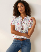 Blouse florale pour femme Savannah – décolleté en V, manches courtes et coupe fluide