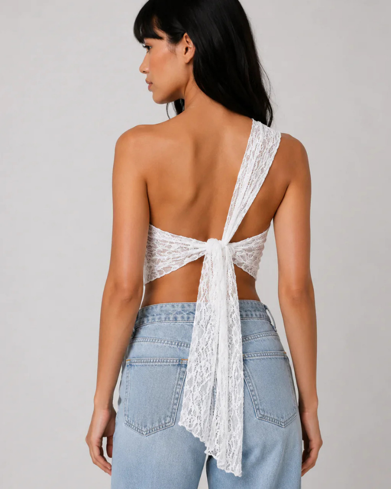 Top Vanessa en dentelle pour femme – une épaule, coupe ajustée et détails dans le dos
