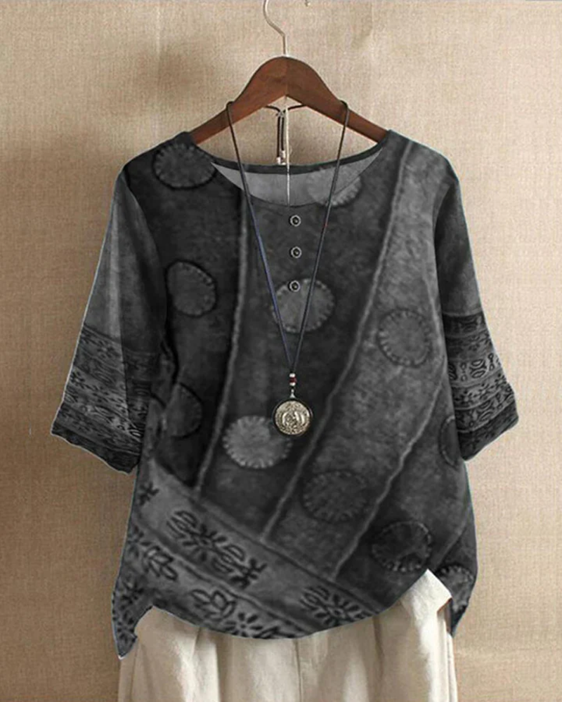 Jocelyn Women's Boho Blouse – Artistic Print, Loose Fit, and Decorative Buttons
