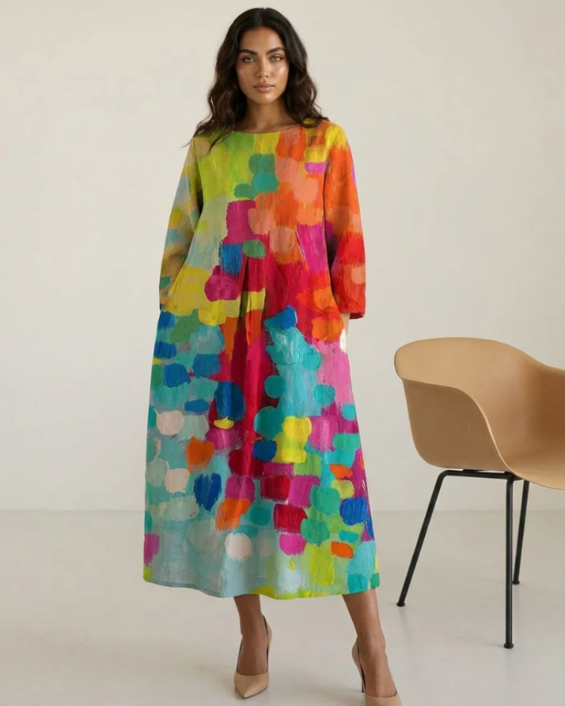 Marissa Women's Maxi Dress – Artistic Print, Relaxed Fit, and Fluid Drape